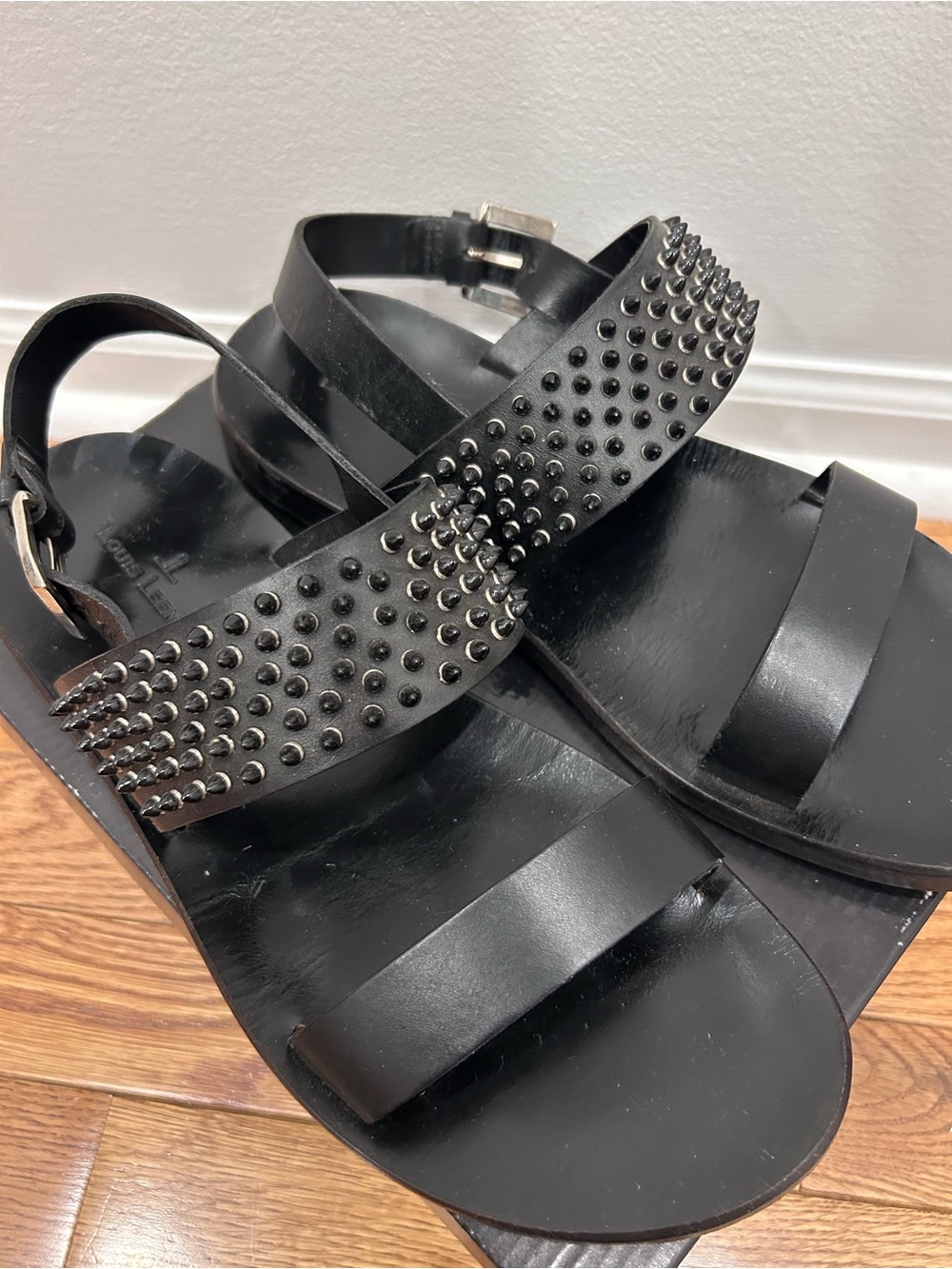 Men's Black Stud-Embellished Leather Sandals